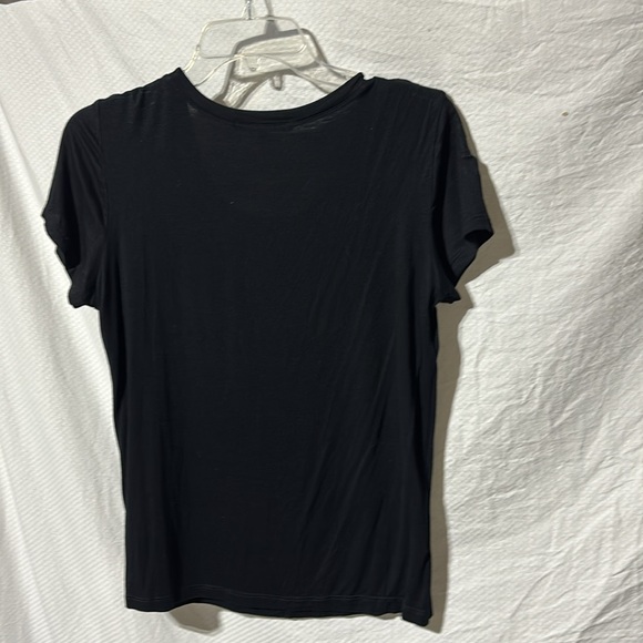Ellen Tracy M black short sleeve t silver sequined front pocket rayon spandex - Picture 7 of 7